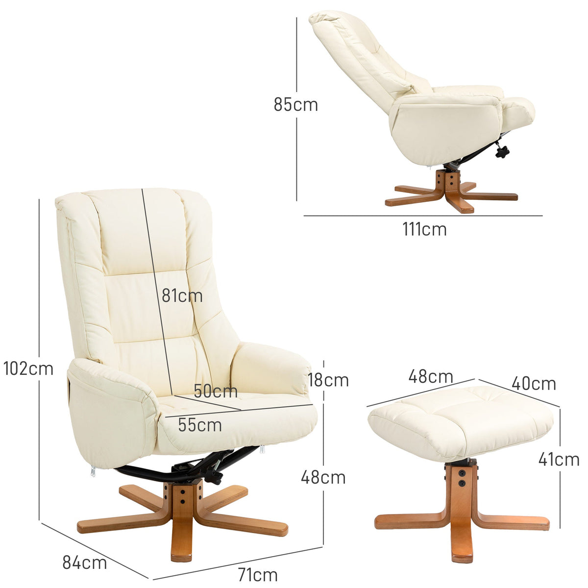 Recliner Chair with Footstool, Reclining & Rocking, High Backrest, Faux Leather