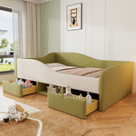 Upholstered Sofa Bed 90x190cm Multifunctional 2 Drawers Railings - Velvet Dark Green/Cream White