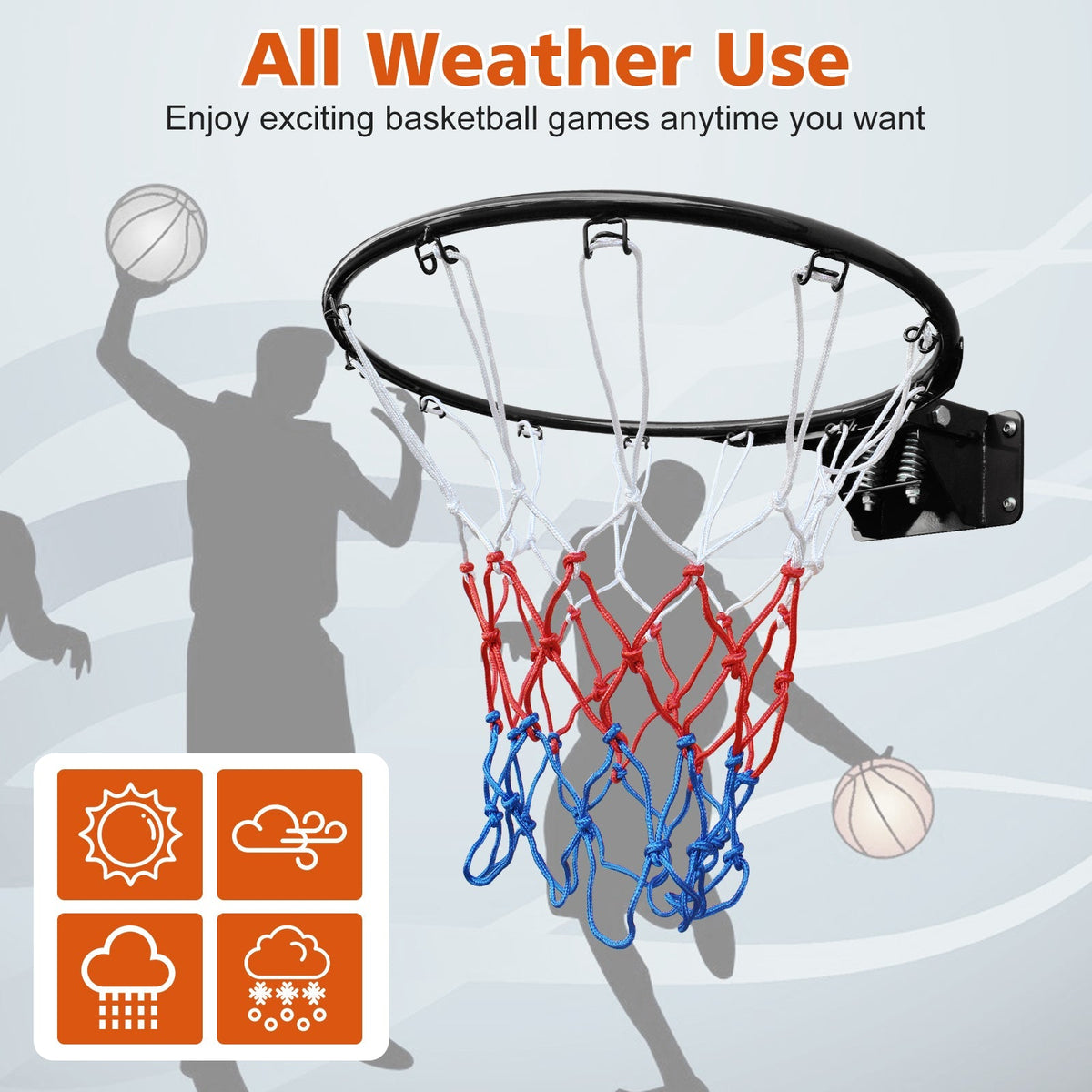 Basketball Rim Replacement, Double Spring Solid, In-Ground & Wall-Mounted Steel, Black