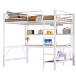 Loft Bed 140x200cm Desk Shelf LED USB/Power Outlet - White Metal