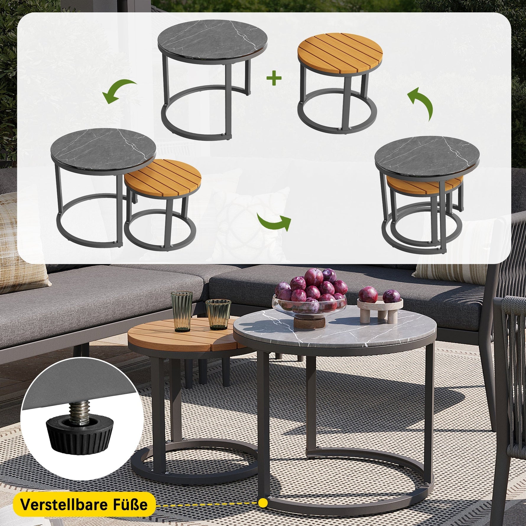 Garden Lounge Set for 5-6 People, 6-Piece Modular Corner Outdoor Sofa with Cushions, PE Rattan Grey