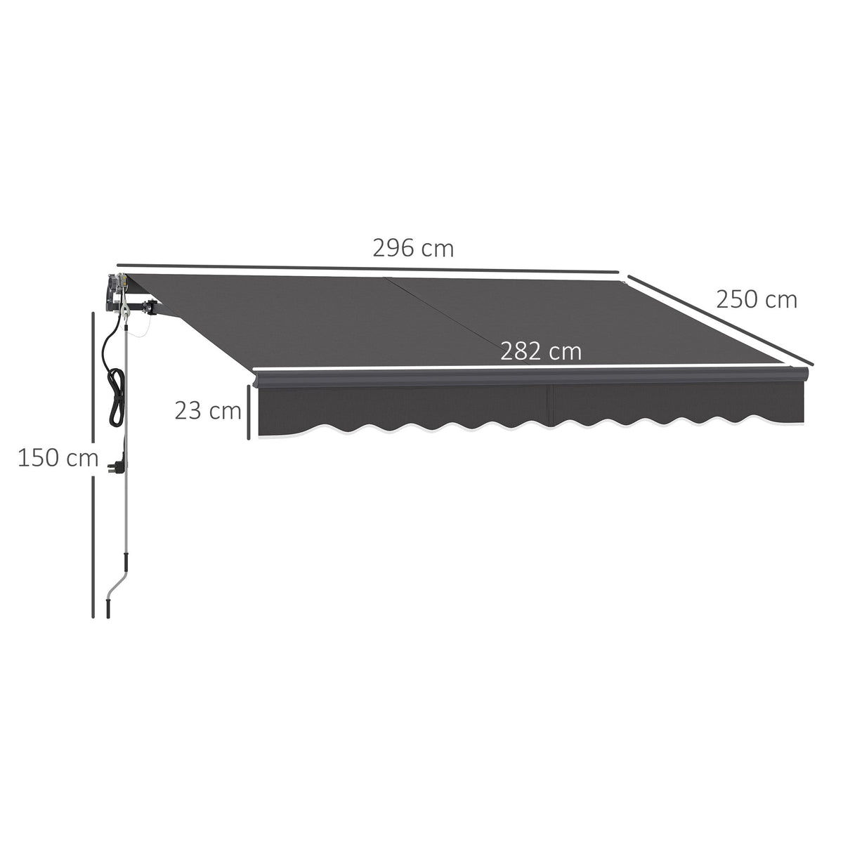 Clamp Awning, Hand Crank, Height Adjustable, UV 30+, Dark Grey
