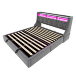 Upholstered Storage Bed 180x200 with LED & Power Outlet, Grey Velvet
