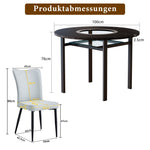 Round Table Set Modern Minimalist 100cm 4 Armchairs - Black/Light Grey PU
