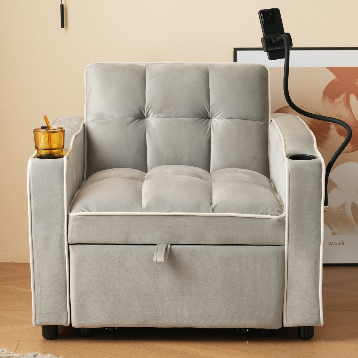 3-in-1 Extendable Single Sleeper Sofa with Cup/Phone Holders, Perfect for Small Spaces