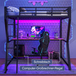 Loft Bed 140x200cm Desk Console Shelf LED USB/Power Stairs - Black
