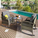 3-Piece Balcony Furniture Set with Cushions, Grey Rattan