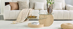 Modern Minimalist Two-Tiered Coffee Table with Safety Glass and Multi-Layered Design, Light Wood Grain MDF