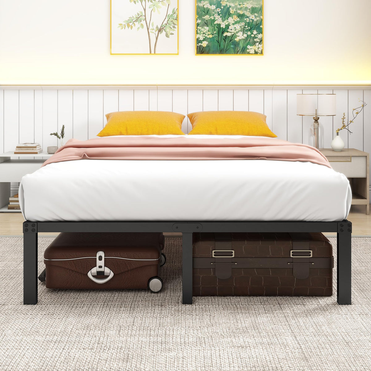 Metal Bed Frame 140x200 cm - Sturdy Platform Bed, Metal