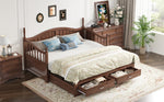 Sofa Bed, Pull-Out 90/180*190cm with Drawers & Slatted Frame, Solid Pinewood Walnut