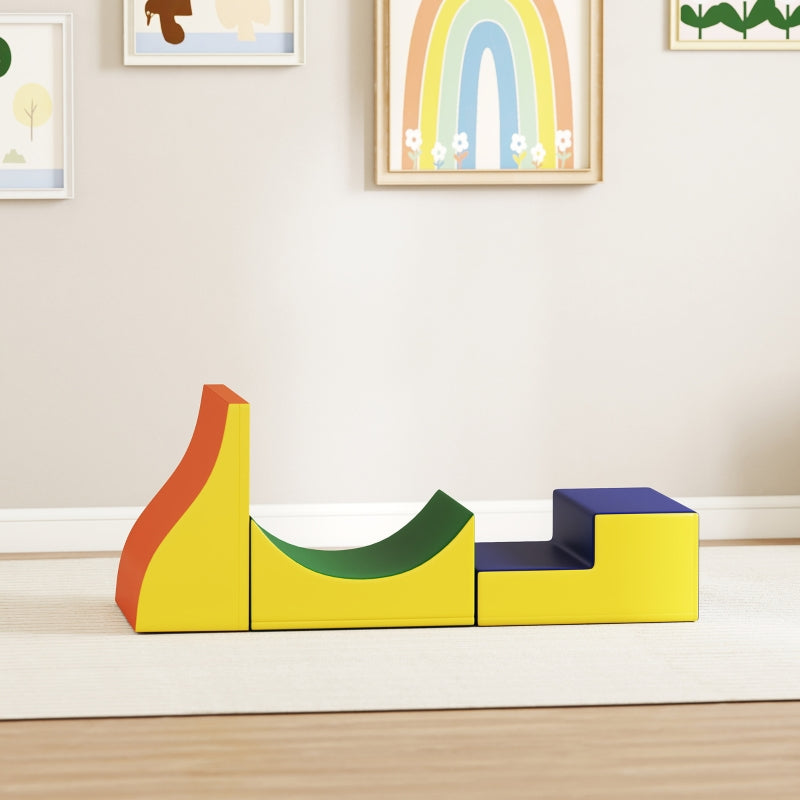 Climbing and Crawling Set for Toddlers, 3-Piece Foam Play Set, Yellow Faux Leather