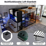 Loft Bed 120x200 cm with Storage & Charging, Black Metal
