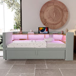 Upholstered Sofa Bed Extendable 90/180x190cm LED Lights Storage Light Grey