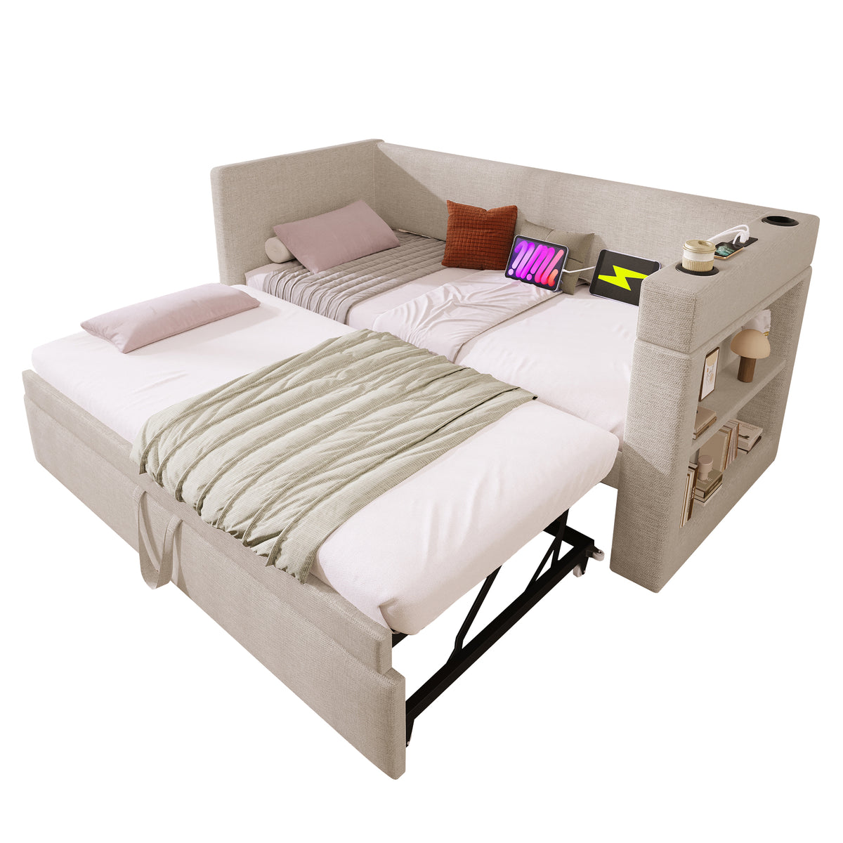 Loft Bed 140x200 with Ladder & Storage, Black Metal