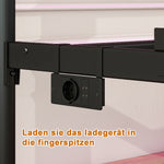 Metal Bed Frame with Vintage Headboard, Footboard, USB & LED, Black