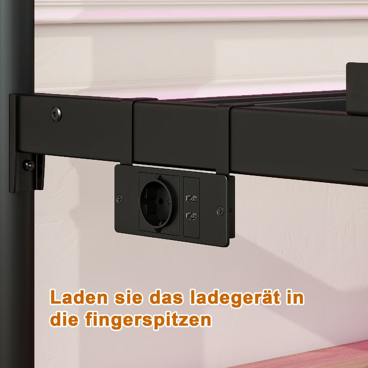 Metal Bed Frame with Vintage Headboard, Footboard, USB & LED, Black