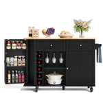 Kitchen Island Mobile Folding Worktop Wine Rack Storage - Black