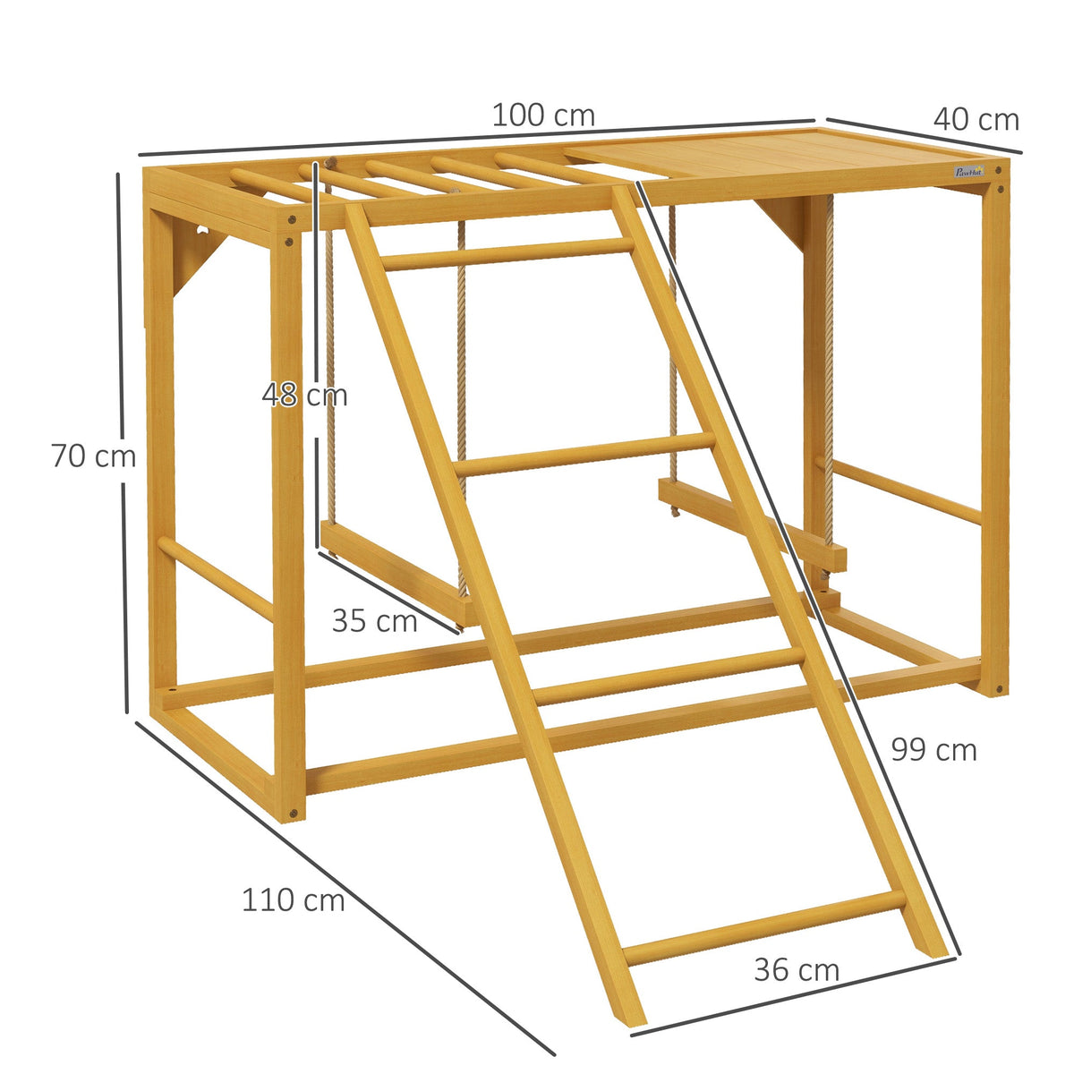 Chicken Play Frame, Playground with Swings and Ladder for 3-4 Chickens, Natural Wood