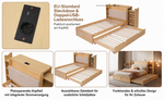 Upholstered Double Storage Bed 160x200 LED USB-C, Linen