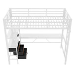 Loft Bed 90x200cm with Desk, LED Lights & Drawers, White
