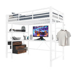 Loft Bed 90x200cm with Desk, LED Lights & Drawers, White