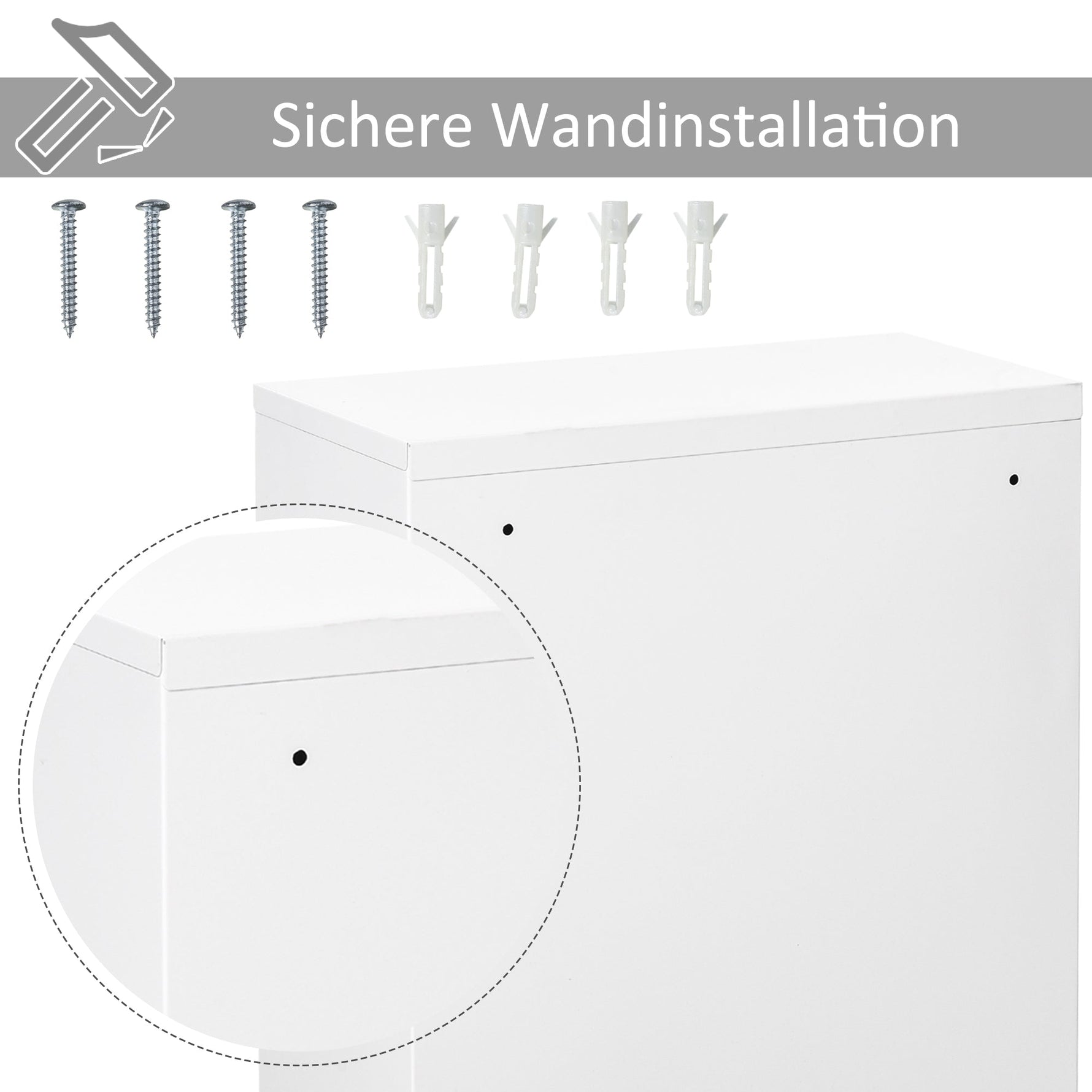 Kleankin first aid cabinet, medicine cabinet with 3 compartments, lockable, white steel