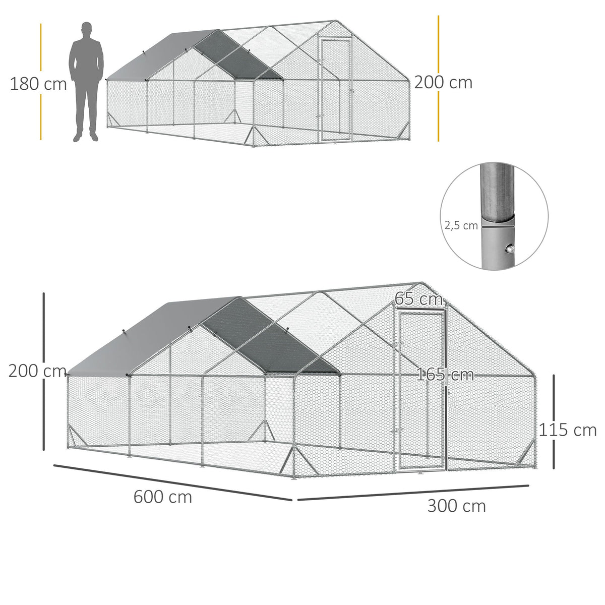 Chicken Coop, 3x6x2m XXL Outdoor, Steel