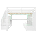 Loft Bed with Desk, Shelves, Drawers and Storage Stairs, 140x200cm, White