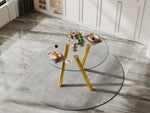 Round Dining Table with Sturdy Metal Legs, 89cm, Golden Tempered Glass
