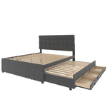 Upholstered Double Bed with 3 Drawers and Extendable Bed, 140x200cm, Grey