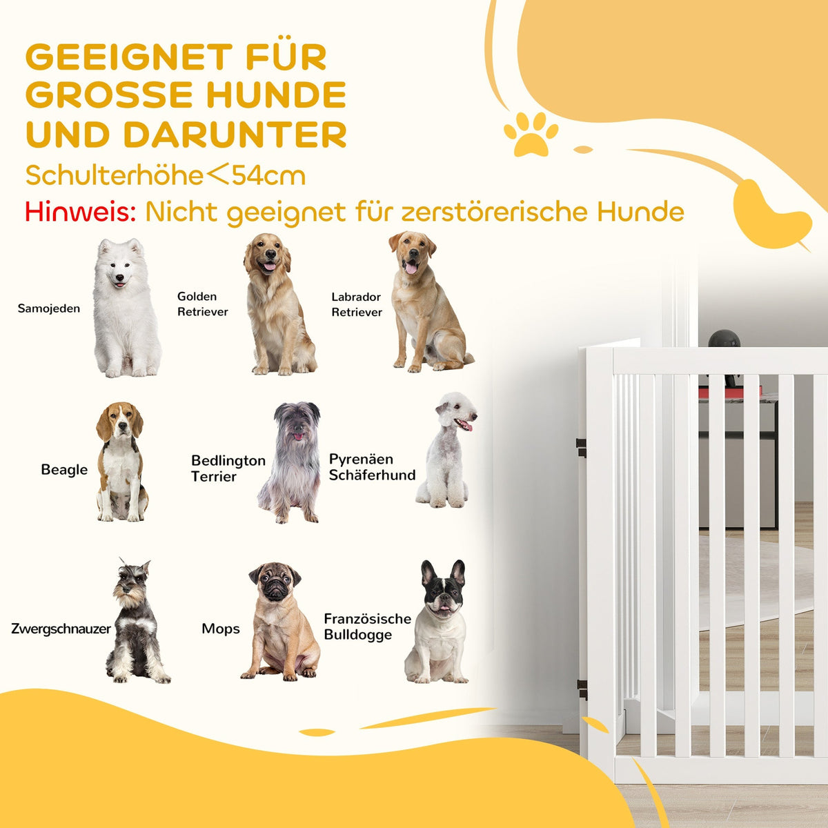 Stair Gate, Foldable Safety Gate, 4-Piece, Freestanding, White