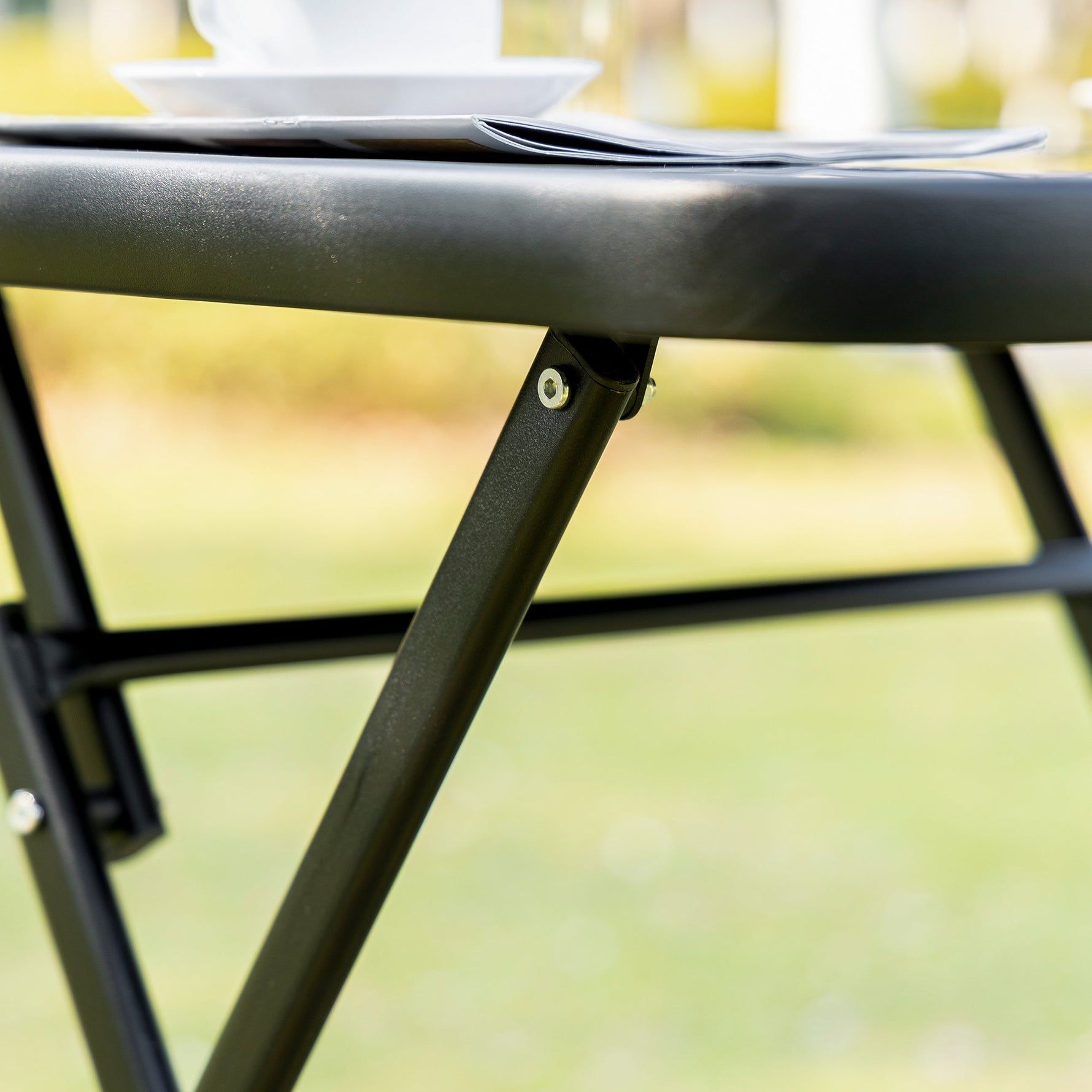 Folding Balcony Set, 2-Person Table & Chairs, Metal Mesh, Black & Grey