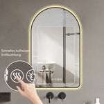 Arched LED Bathroom Mirror 60x120cm, Anti-Fog, Dimmable, Temp Display, Black Frame