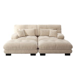 Cloud Corner Sofa, Double with Lumbar & Decorative Pillows, Ottomans, Chenille Light Brown