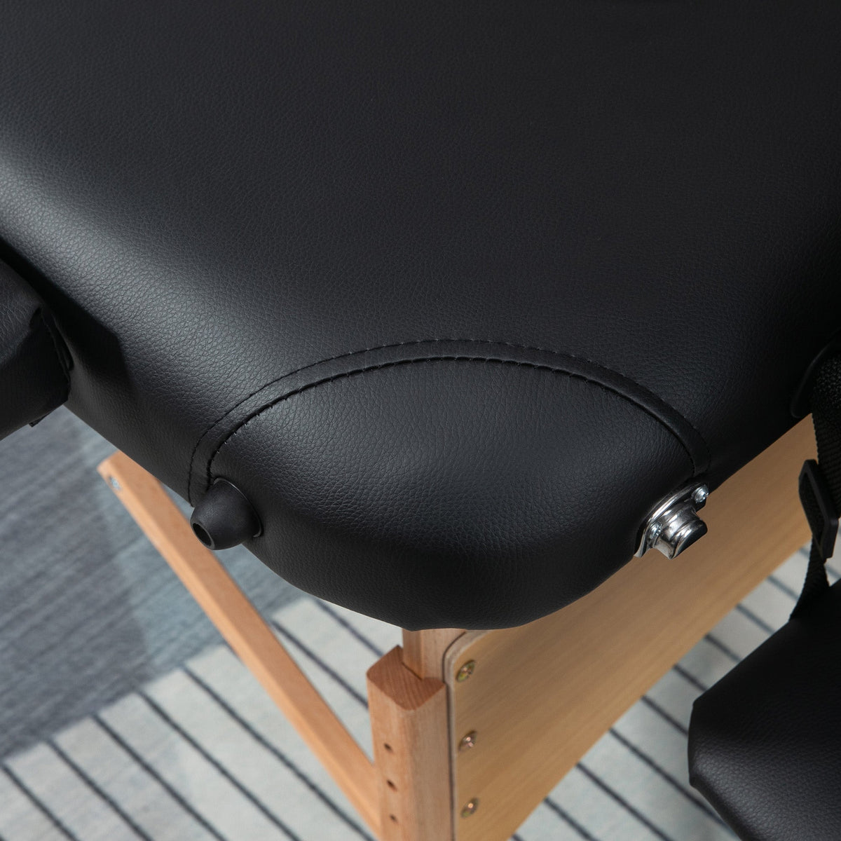 Folding Portable Massage Table, Adjustable Headrest, Faux Leather & Wood, Black