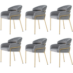 Dining Chair Set of 6, Leisure Chair with Metal Legs, Grey Velvet