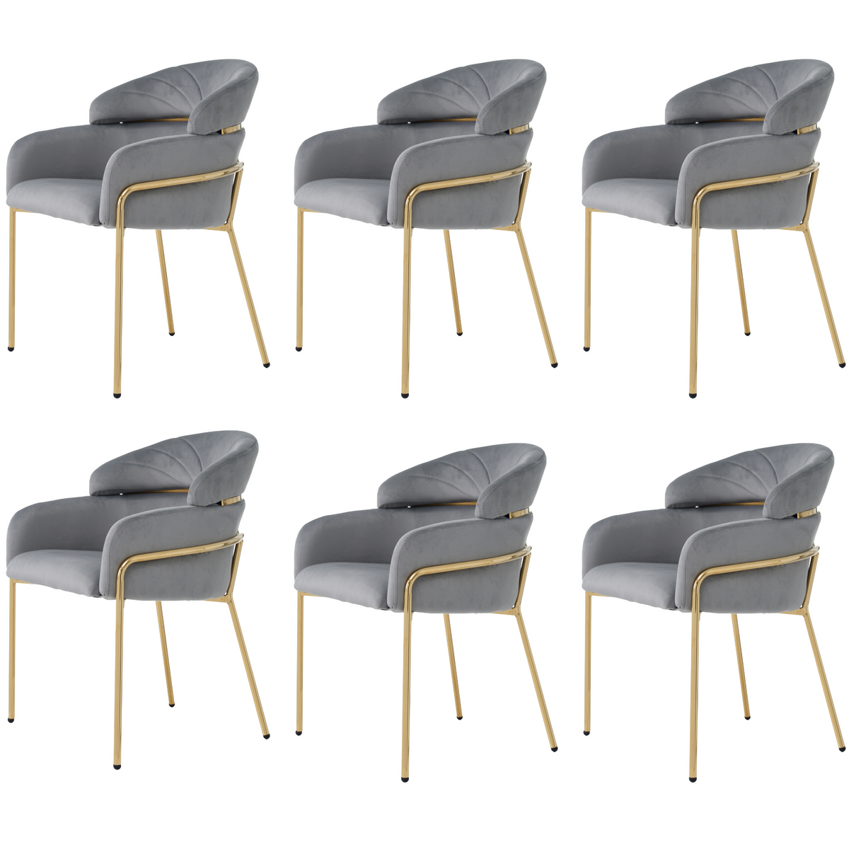 Dining Chair Set of 6, Leisure Chair with Metal Legs, Grey Velvet