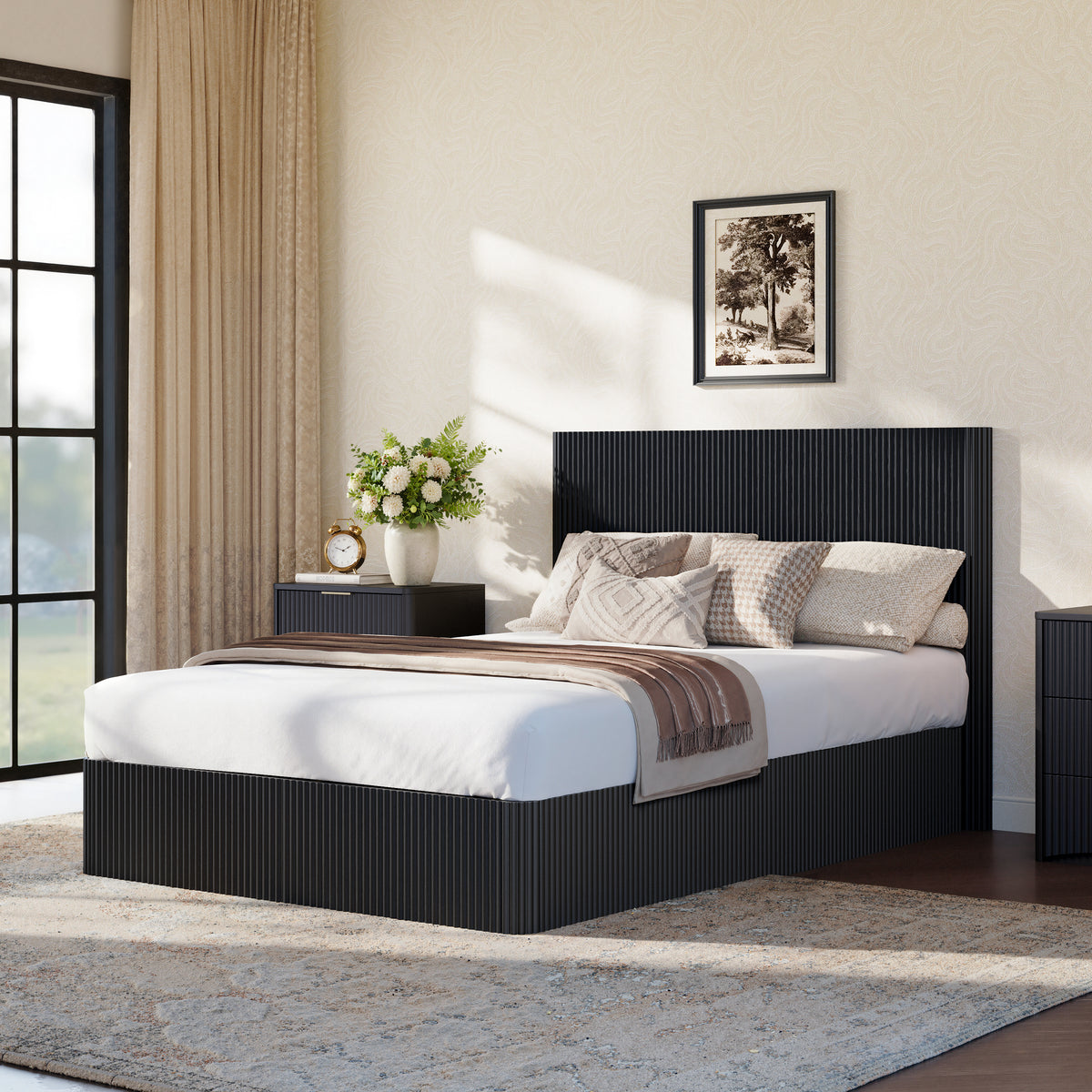 Modern Bed with Hydraulic Lift & Storage, 140x200 cm - Black