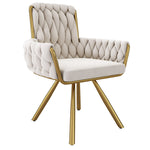 Velvet Dining Chair Set of 4, Luxury Swivel Armchair with Metal Legs, Beige Velvet