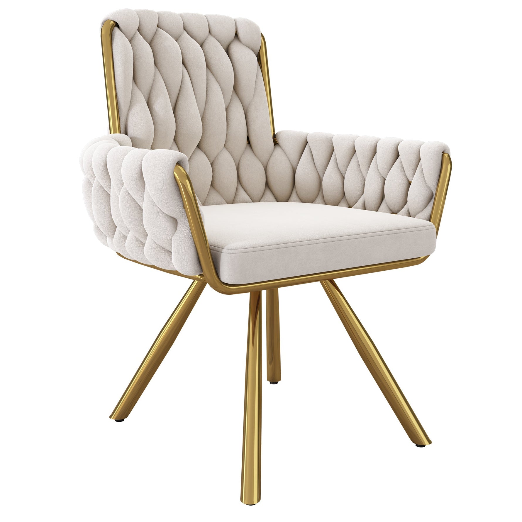 Velvet Dining Chair Set of 4, Luxury Swivel Armchair with Metal Legs, Beige Velvet