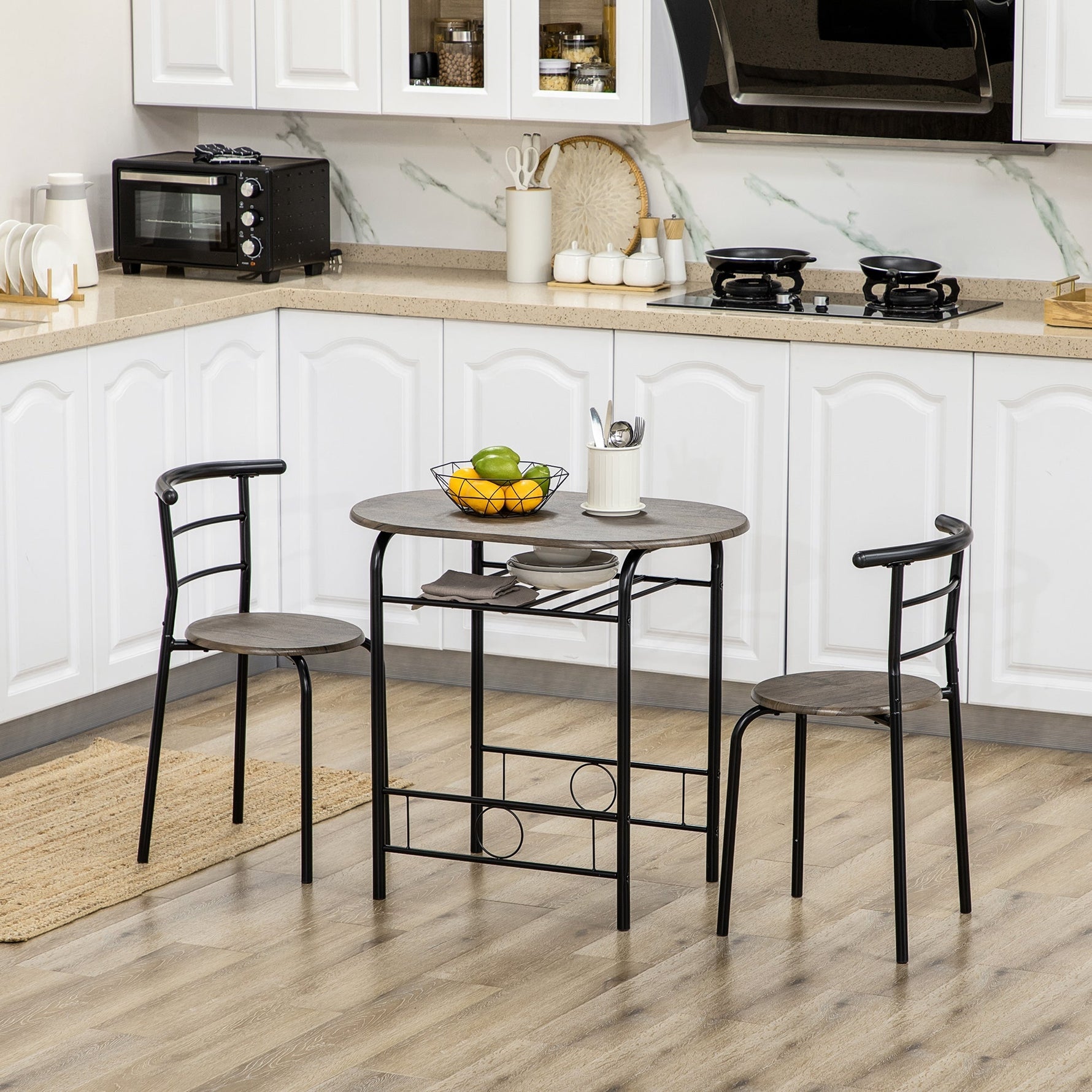 Bistro Set Dining Table and 2 Chairs 80cm Black