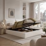 Upholstered Double Bed 180x200cm Hydraulic Storage, Beige Bouclé