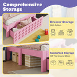 Wooden Single Bed, 90x200 cm with Drawers, Pink
