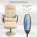 Reclining Massage TV Chair & Footstool, Faux Leather, Cream White