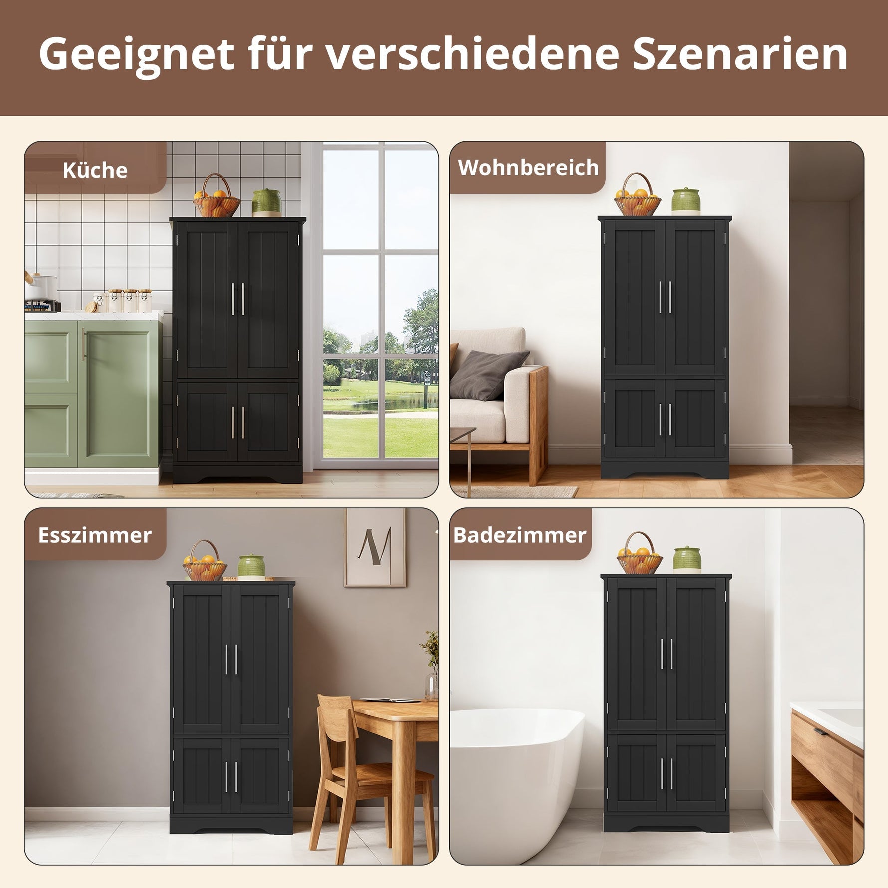 Kitchen Cabinet 4-Door Storage 120x60x40cm LED Sensor Light Black