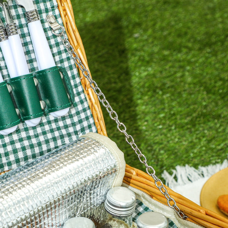 Picnic Basket, Insulated Cooler Compartment, Cutlery Set, Wicker Light Brown