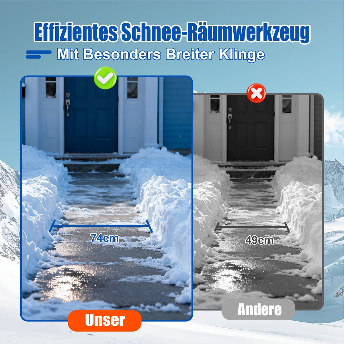 Snow Shovel with Wheels, 5-Stage Adjustable Extra Wide 74 cm, PE Material