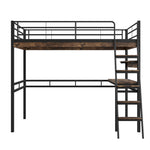 Loft Bed 90x200cm with Desk and Shelves, Black Iron