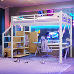 Loft Bed 140x200cm with Storage & Wardrobe in White Metal