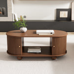 Coffee Table, 100 x 50 x 40 cm, Storage with Sliding Doors, Walnut